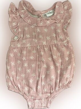 NWOT Nicole Miller Sleeveless Bubble Bodysuit Pink White Bows Ruffle Details